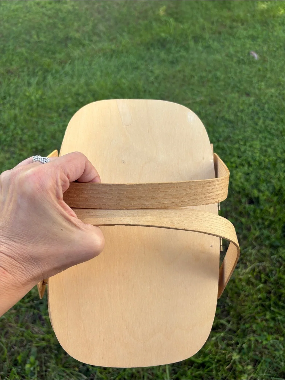 Woven mini Picnic Basket with Double Handles - Natural Wood Tone